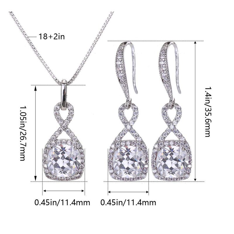 AMYJANE Crystal Jewelry Set for Women - Sterling Silver Square Cubic Zirconia CZ Bridal Pendant Necklace Earrings Set for Wedding Bride Bridesmaids Birthstone Infinity Jewelry Set - Image 4