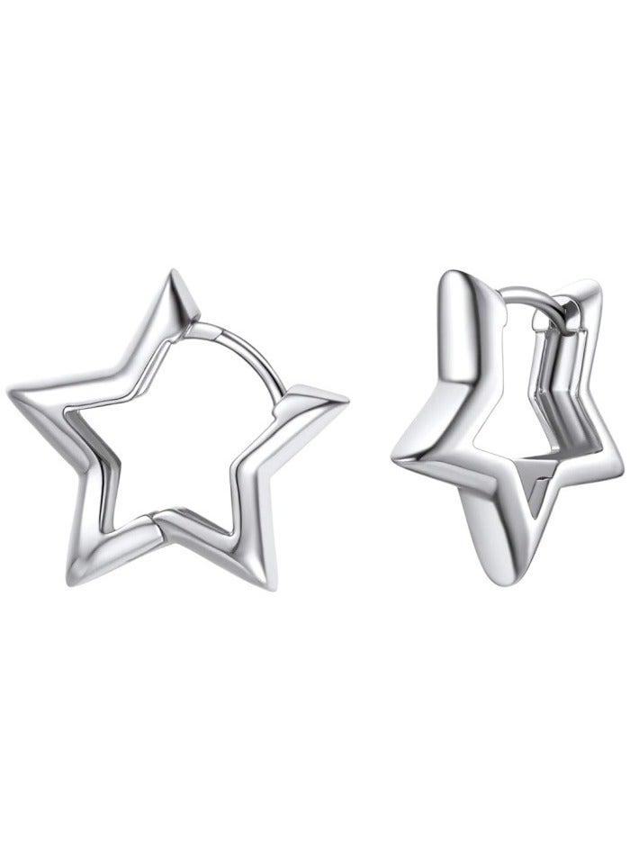Hypoallergenic Small Star/Heart/Spike/Square Huggie Earrings for Women 18K Platinum Plated Cute Studs Earrings Jewelry Gift for Her, with Gift Box  - Image 1
