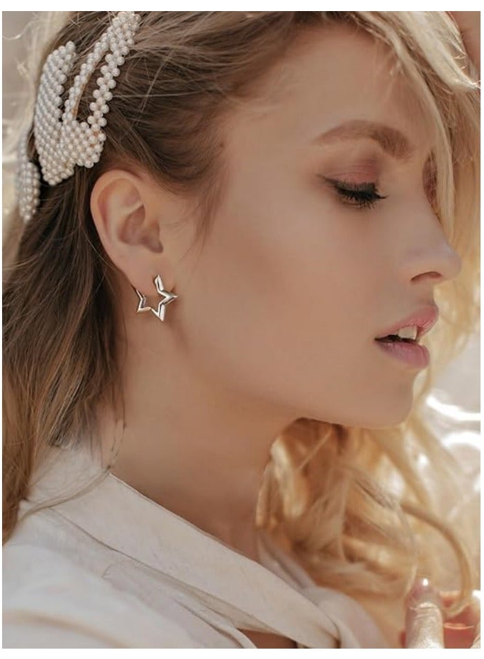 Hypoallergenic Small Star/Heart/Spike/Square Huggie Earrings for Women 18K Platinum Plated Cute Studs Earrings Jewelry Gift for Her, with Gift Box  - Image 4