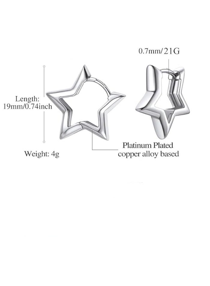 Hypoallergenic Small Star/Heart/Spike/Square Huggie Earrings for Women 18K Platinum Plated Cute Studs Earrings Jewelry Gift for Her, with Gift Box  - Image 3