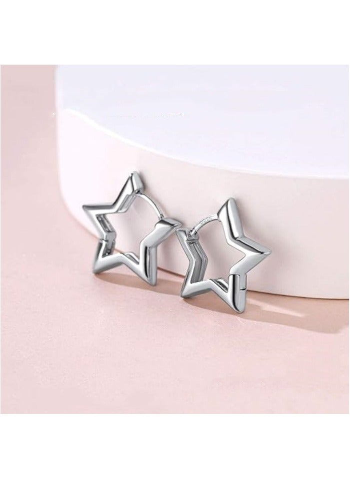 Hypoallergenic Small Star/Heart/Spike/Square Huggie Earrings for Women 18K Platinum Plated Cute Studs Earrings Jewelry Gift for Her, with Gift Box  - Image 2