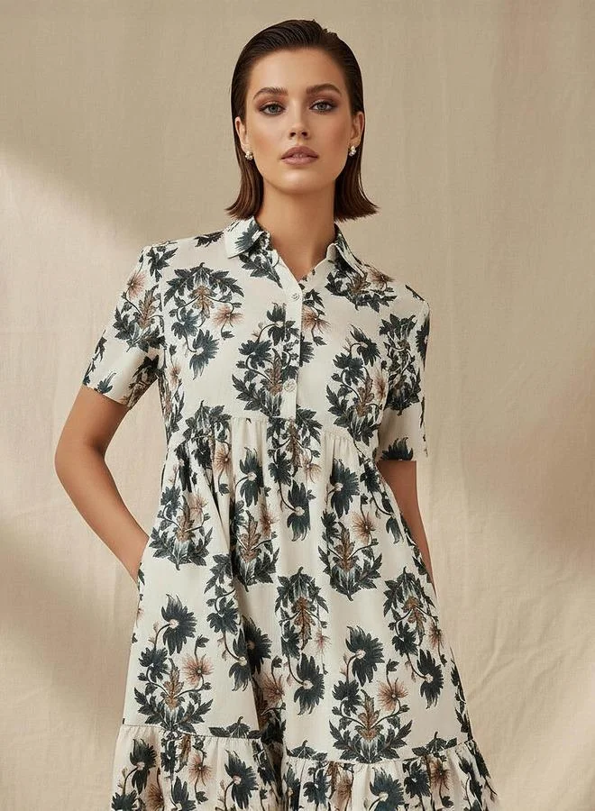 Splash FAV Floral Print Tiered Women Dress with Pocket