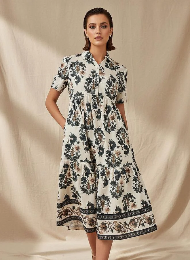 Splash FAV Floral Print Tiered Women Dress with Pocket