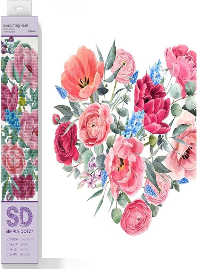 DIAMOND DOTZ ® - Blossoming Heart, Partial Drill, Round Dotz, Diamond Painting Kits Flowers, Diamond Art Kit for Adults, Diamond Art Kits for Adults, Diamond Art Flowers, 12.6"x12.6"