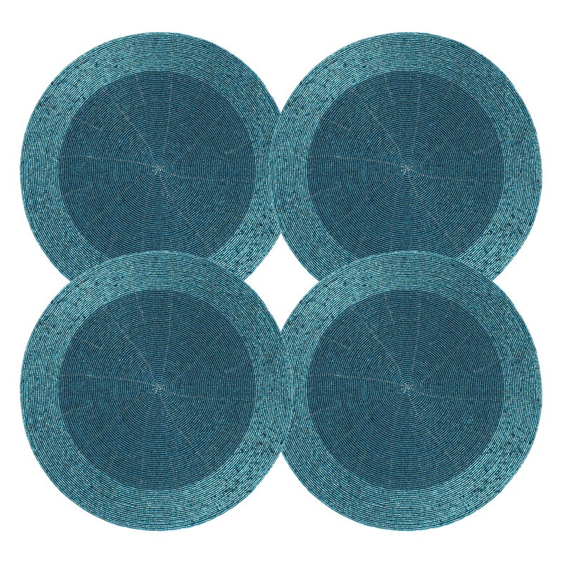 Lightnpro Beaded Placemats Set of 4  Round Handmade Farmhouse Table Chargers  Decorative Glitz Placemats for Dining Table Holiday Parties Wedding Kitchen  Event Dcor  13 Inch Teal