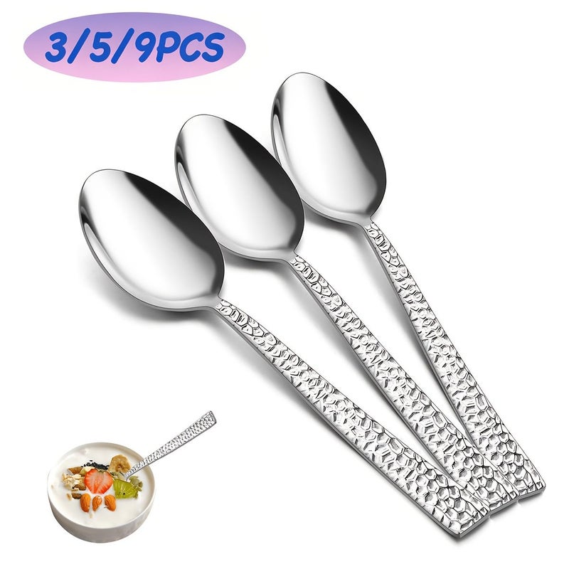 3 Pcs Hammer Shaped Dessert Spoon Food Grade Stainless Steel Cereal Spoon Elegant Durable Tableware Set Mirror Polished Dishwasher Safe For Home Restaurant Wedding Birthday Party - Image 1