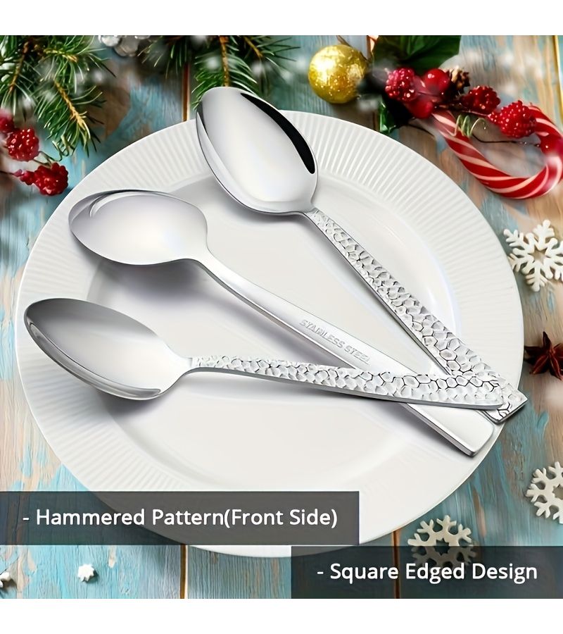 3 Pcs Hammer Shaped Dessert Spoon Food Grade Stainless Steel Cereal Spoon Elegant Durable Tableware Set Mirror Polished Dishwasher Safe For Home Restaurant Wedding Birthday Party - Image 5