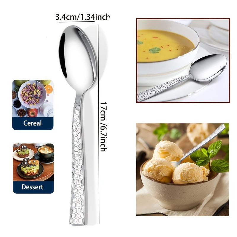 3 Pcs Hammer Shaped Dessert Spoon Food Grade Stainless Steel Cereal Spoon Elegant Durable Tableware Set Mirror Polished Dishwasher Safe For Home Restaurant Wedding Birthday Party - Image 3