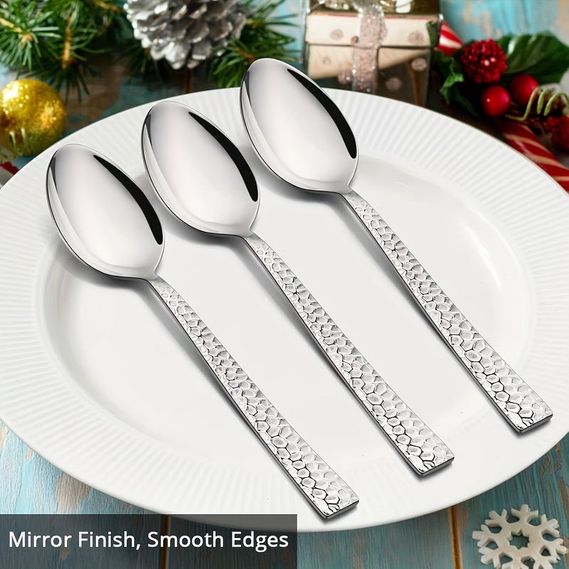 3 Pcs Hammer Shaped Dessert Spoon Food Grade Stainless Steel Cereal Spoon Elegant Durable Tableware Set Mirror Polished Dishwasher Safe For Home Restaurant Wedding Birthday Party - Image 4