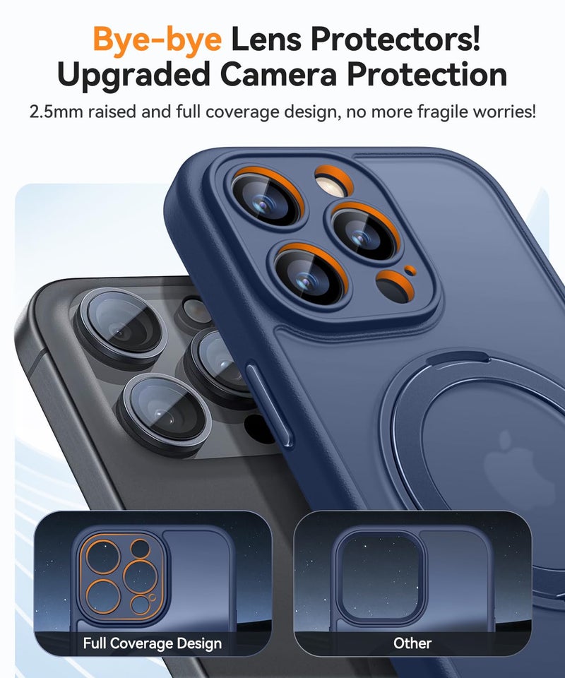 CANSHN 360Â° Spin Magnetic Stand for iPhone 15 Pro Max Case [Full Camera Protection] [Compatible with Magsafe] [Translucent Matte] Shockproof Protective Kickstand Phone Cover 6.7" - Deep Blue - Image 4