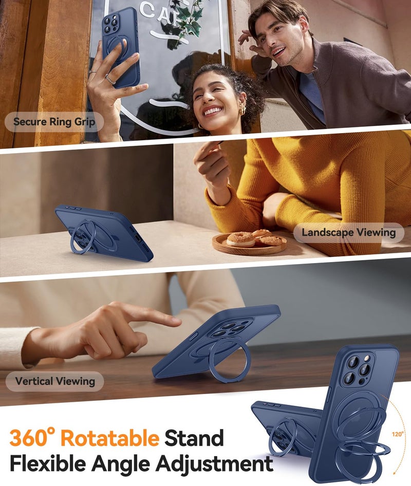 CANSHN 360Â° Spin Magnetic Stand for iPhone 15 Pro Max Case [Full Camera Protection] [Compatible with Magsafe] [Translucent Matte] Shockproof Protective Kickstand Phone Cover 6.7" - Deep Blue - Image 3