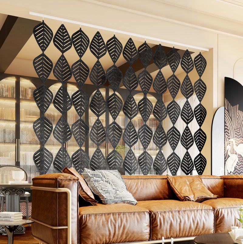 3D Leafs 12PcsSet 1653x1024 Felt Fiber Surface High Density Polyester Board Room Hanging Screen Divider Home Panel DIY Home Decor Black