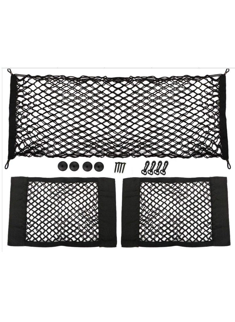 Rubik Car Net Storage Organizer 3in1 Bundle, SUV Trunk Cargo Net Storage Organizer Wall with Two Paste Pockets Fits For All Car SUV Nissan Patrol Armada Pathfinder Kicks Lexus Land Cruiser Prado  - Image 1