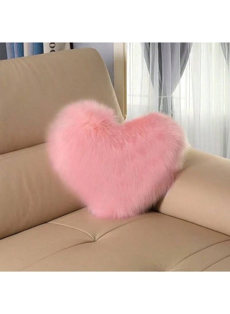 Soft Pink Heart Shaped Faux Fur Decorative Throw Pillow – Ultra Plush Fluffy Cushion for Sofa, Bed and Chair – Romantic Cozy Accent Pillow for Bedroom, Living Room and Cute Home Decor - Image 1