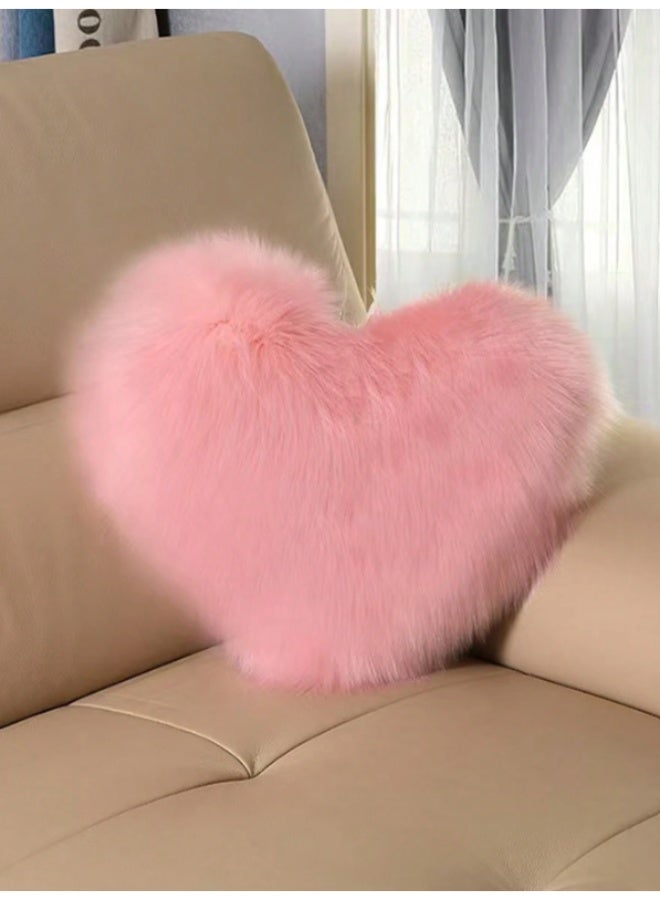 Soft Pink Heart Shaped Faux Fur Decorative Throw Pillow – Ultra Plush Fluffy Cushion for Sofa, Bed and Chair – Romantic Cozy Accent Pillow for Bedroom, Living Room and Cute Home Decor - Image 3