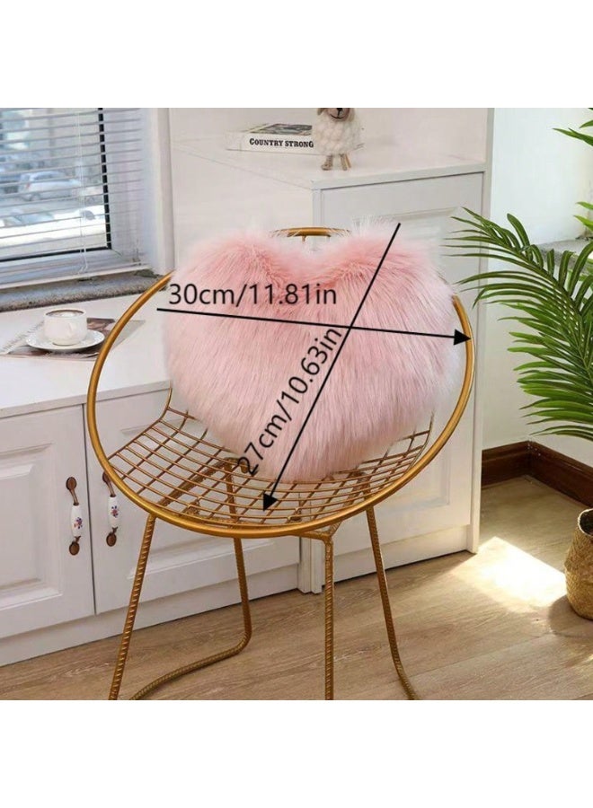 Soft Pink Heart Shaped Faux Fur Decorative Throw Pillow – Ultra Plush Fluffy Cushion for Sofa, Bed and Chair – Romantic Cozy Accent Pillow for Bedroom, Living Room and Cute Home Decor - Image 2