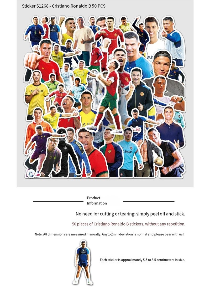 ٥٠ ملصقًا برسومات نجم كرة القدم كريستيانو رونالدو، مناسبة للتعليق على الجيتار والدفاتر والحقائب. ملصقات مقاومة للماء. - Image 2