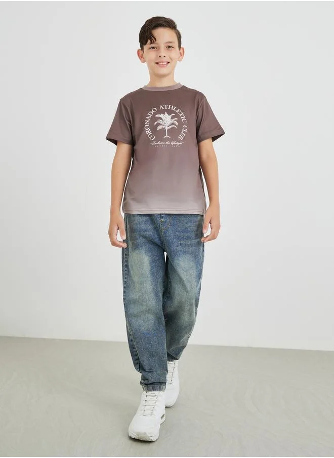 ستايلي Styli Slogan Print Round Neck T-Shirt