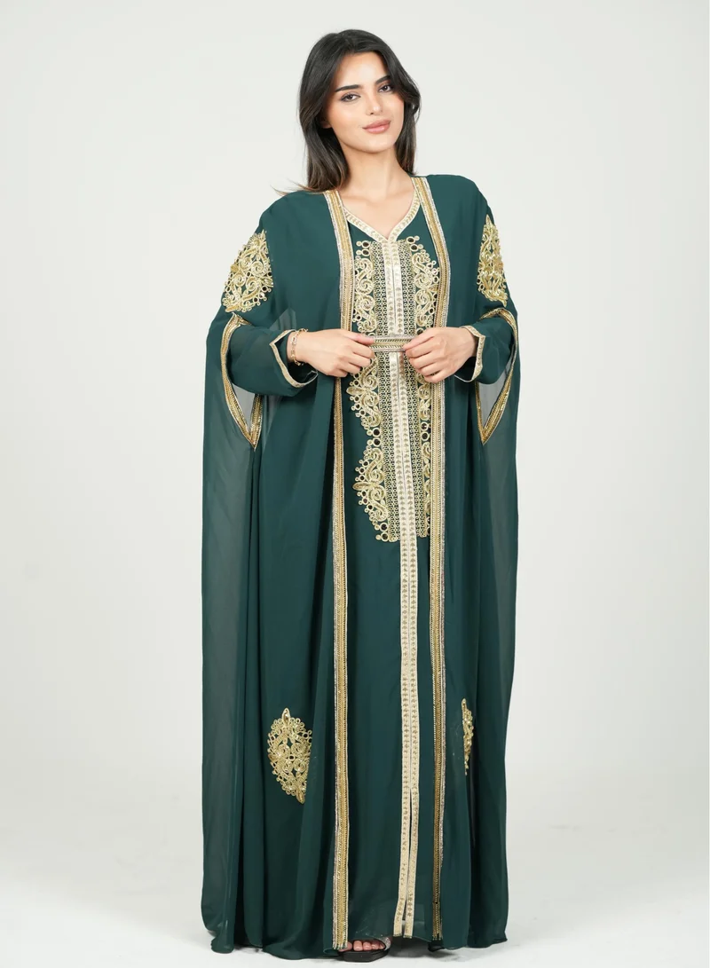 AL BENT AL SHARQIEH dark green embroidered kaftan dress jalabia for Women | Best Price UAE