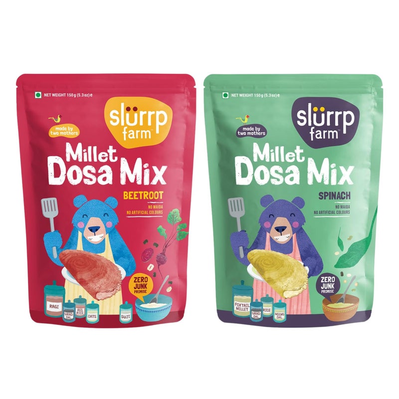Slurrp Farm Millet Dosa Mix - Beetroot & Spinach | Wholesome Breakfast for Kids & Adults | Zero Maida, No Artificial Colors | Ready to Cook | Clean & Nutritious | 5.29 Oz (Pack of 2) - Image 1