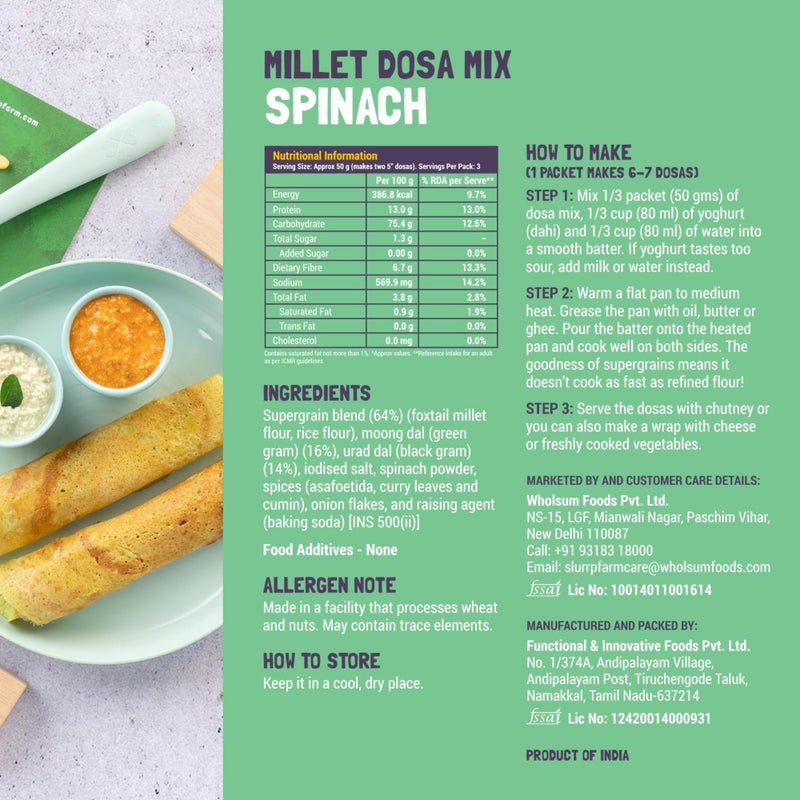 Slurrp Farm Millet Dosa Mix - Beetroot & Spinach | Wholesome Breakfast for Kids & Adults | Zero Maida, No Artificial Colors | Ready to Cook | Clean & Nutritious | 5.29 Oz (Pack of 2) - Image 5