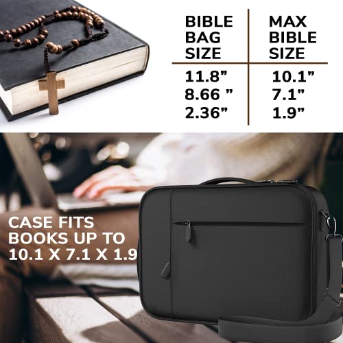 DEHITE Bible Case for Men and Women – Bible Bag – Black Large Size – Fits Book 10.1 x 7.1 x 1.9 in – Pen Slots – Zippered Pocket – Shoulder Strap – Premium Fabric – Church Christian Gift - Image 3