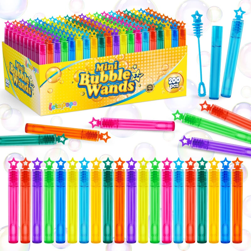Letapapa Bubble Wand, 200 Pcs Mini Bubble Wands Bulk in 10 Colors, Bubble Party Favors for Kids, Summer Toys, Indoor Outdoor Activity, Themed Birthday, Wedding, for Girls & Boys - Image 1