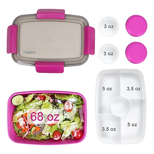 Caperci Large Salad Container Bowl for Lunch - Better Adult Bento Lunch Box 68 oz, 5-Compartment Tray, 2pcs 3-oz Sauce Cups, Stackable, BPA-Free (Purple) - Image 5