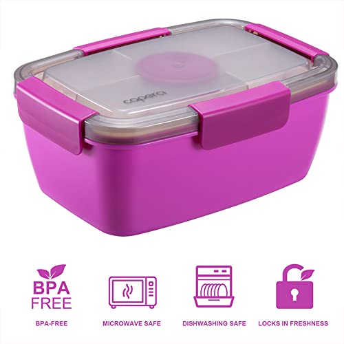 Caperci Large Salad Container Bowl for Lunch - Better Adult Bento Lunch Box 68 oz, 5-Compartment Tray, 2pcs 3-oz Sauce Cups, Stackable, BPA-Free (Purple) - Image 3