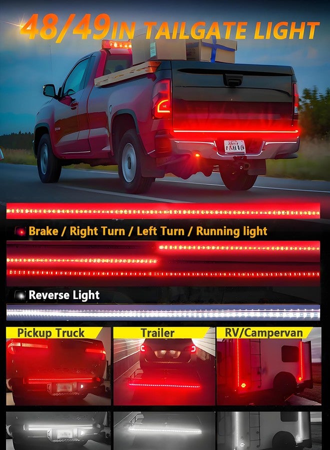 Qasim 48/49inch LED Truck Tailgate Light Strip 5 Function Red/White for Tail Running Brake Light Turn Signal Emergency Warning Reverse Light for Pickup SUV Trailer Cargo - Image 5