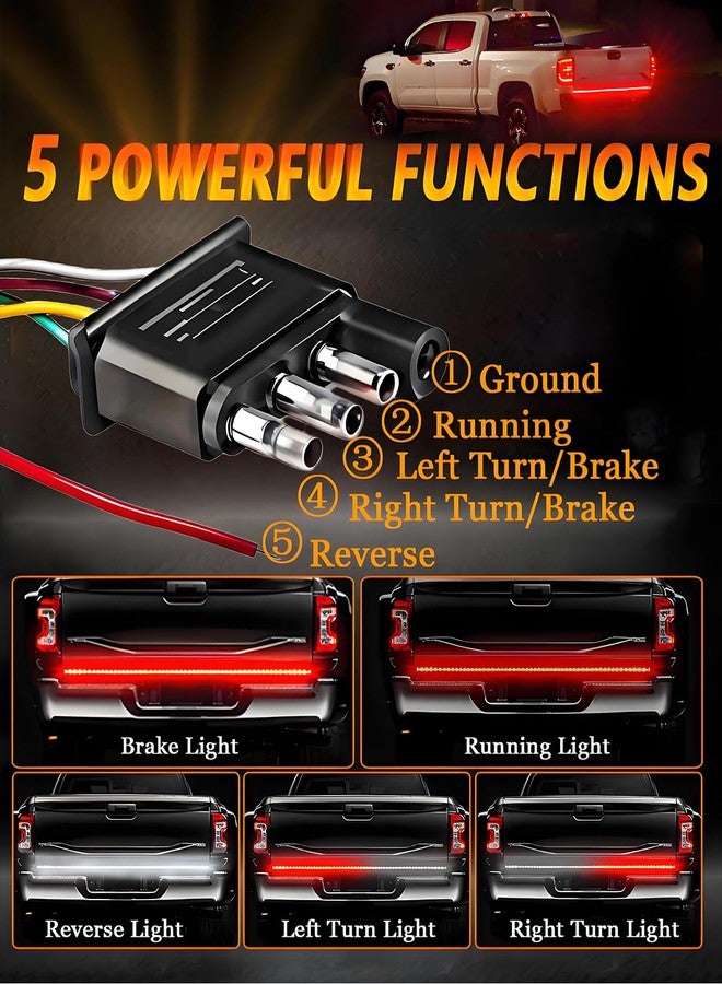 Qasim 48/49inch LED Truck Tailgate Light Strip 5 Function Red/White for Tail Running Brake Light Turn Signal Emergency Warning Reverse Light for Pickup SUV Trailer Cargo - Image 3