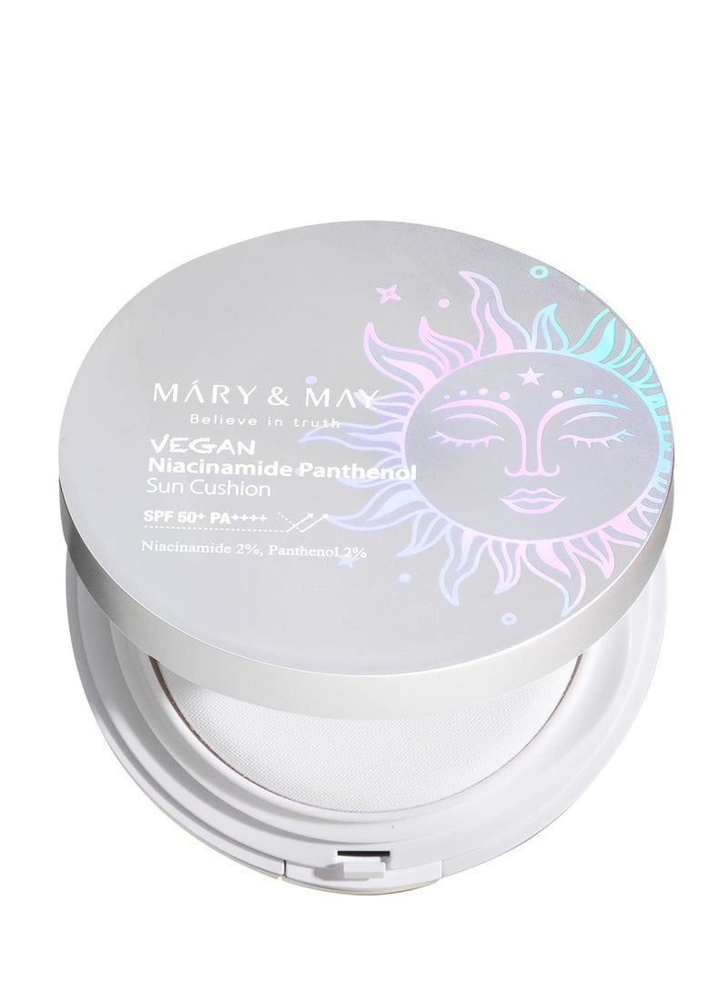 MARY & MAY Mary&May Vegan Niacinamide Panthenol Sun Cushion SPF50+ PA++++ 0.88oz | Cooling & Soothing, Moisturizing, Big size, Korean Skincare, Vegan, marynmay, 1 Pack