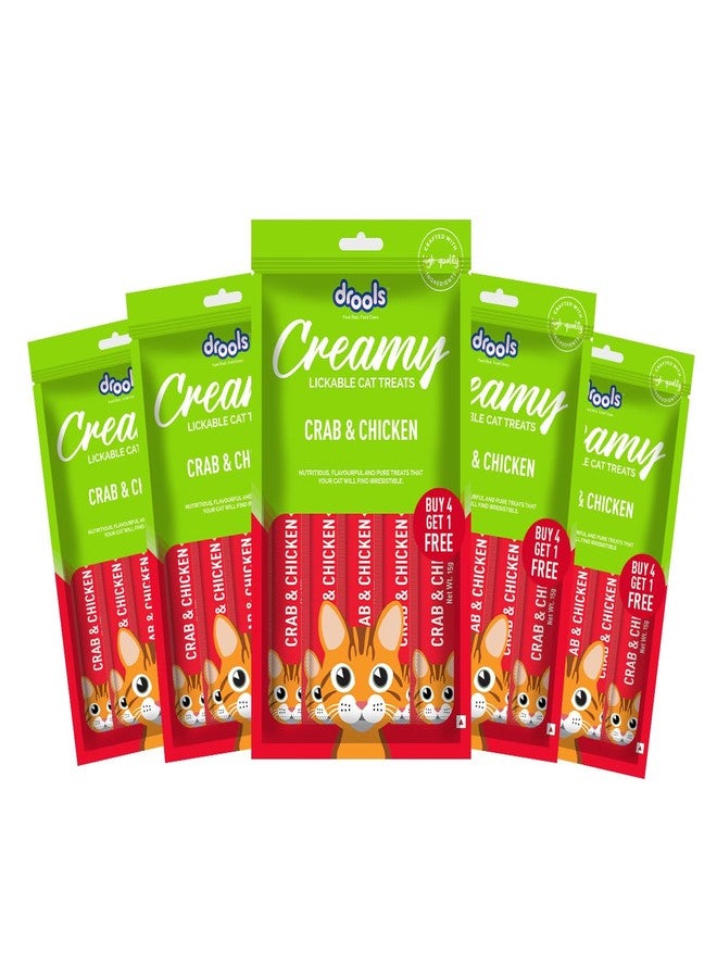 Drools Creamy Lickable Cat Treats (75g x 5 Pouches) Total 375g | Crab & Chicken | Easy to Hand Feed | Enriched with Vitamins - Image 1