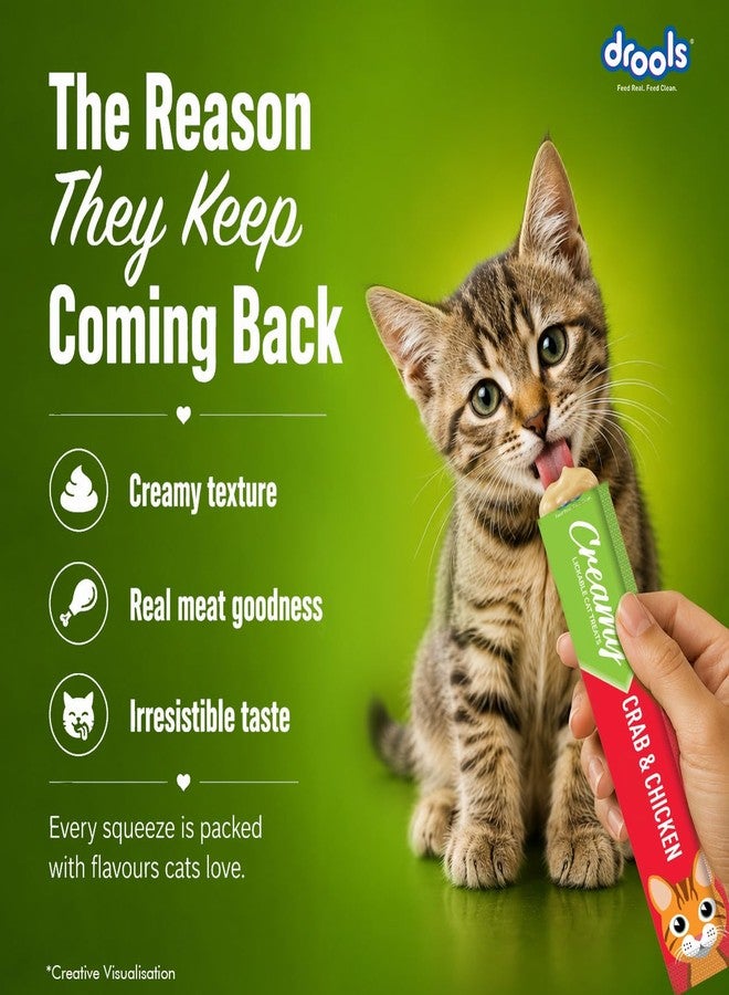 Drools Creamy Lickable Cat Treats (75g x 5 Pouches) Total 375g | Crab & Chicken | Easy to Hand Feed | Enriched with Vitamins - Image 5