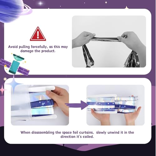 Vagilelf 3 PCS Purple Galaxy Foil Curtains Backdrop for Space Themed Party Decorations, 3.3 x 6.6 ft Pink Tinsel Curtains, Foil Fringe for Photo Booth, Outer Space Birthday or Party - Image 3