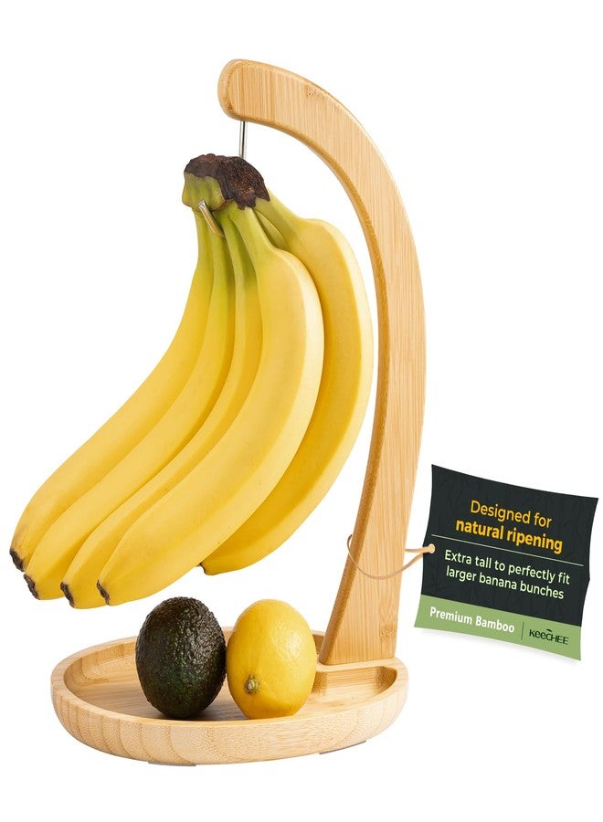 keechee Premium Bamboo Banana Holder with Fruit Tray, Extra Tall 12.9" Banana Hanger Stand for Kitchen Countertop, Sturdy Banana Hook Keeps Fruit Fresh & Bruise-Free, Easy Assembly - Image 1