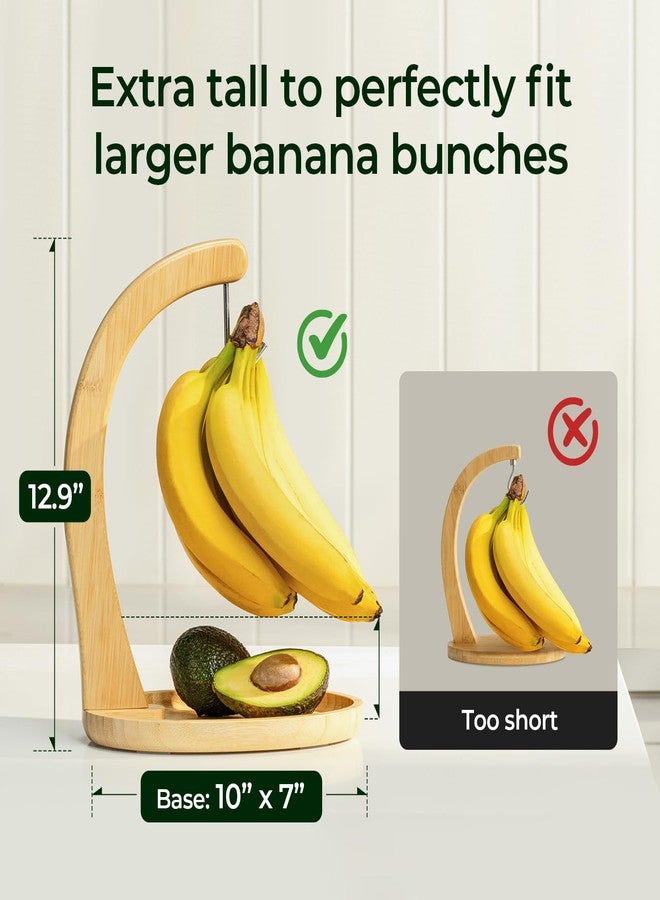 keechee Premium Bamboo Banana Holder with Fruit Tray, Extra Tall 12.9" Banana Hanger Stand for Kitchen Countertop, Sturdy Banana Hook Keeps Fruit Fresh & Bruise-Free, Easy Assembly - Image 2