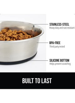 Gorilla Grip Gorilla Grip Set of 2 Dog Bowls, Holds 6 Cups (48 fl oz), Heavy Duty Metal Food and Water Bowl for Feeding Dogs and Cats, Dishwasher Safe, Rust Resistant Stainless Steel, BPA Free Rubber Base, Black  - Image 2