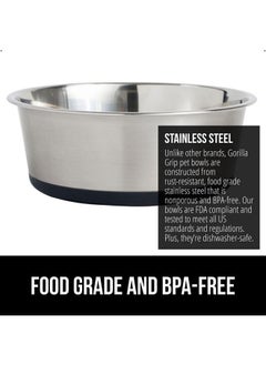 Gorilla Grip Gorilla Grip Set of 2 Dog Bowls, Holds 6 Cups (48 fl oz), Heavy Duty Metal Food and Water Bowl for Feeding Dogs and Cats, Dishwasher Safe, Rust Resistant Stainless Steel, BPA Free Rubber Base, Black  - Image 3