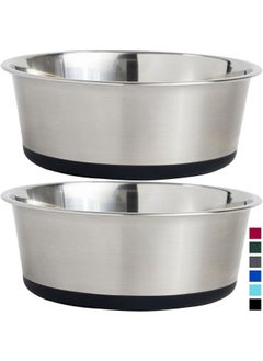 Gorilla Grip Gorilla Grip Set of 2 Dog Bowls, Holds 6 Cups (48 fl oz), Heavy Duty Metal Food and Water Bowl for Feeding Dogs and Cats, Dishwasher Safe, Rust Resistant Stainless Steel, BPA Free Rubber Base, Black  - Image 1
