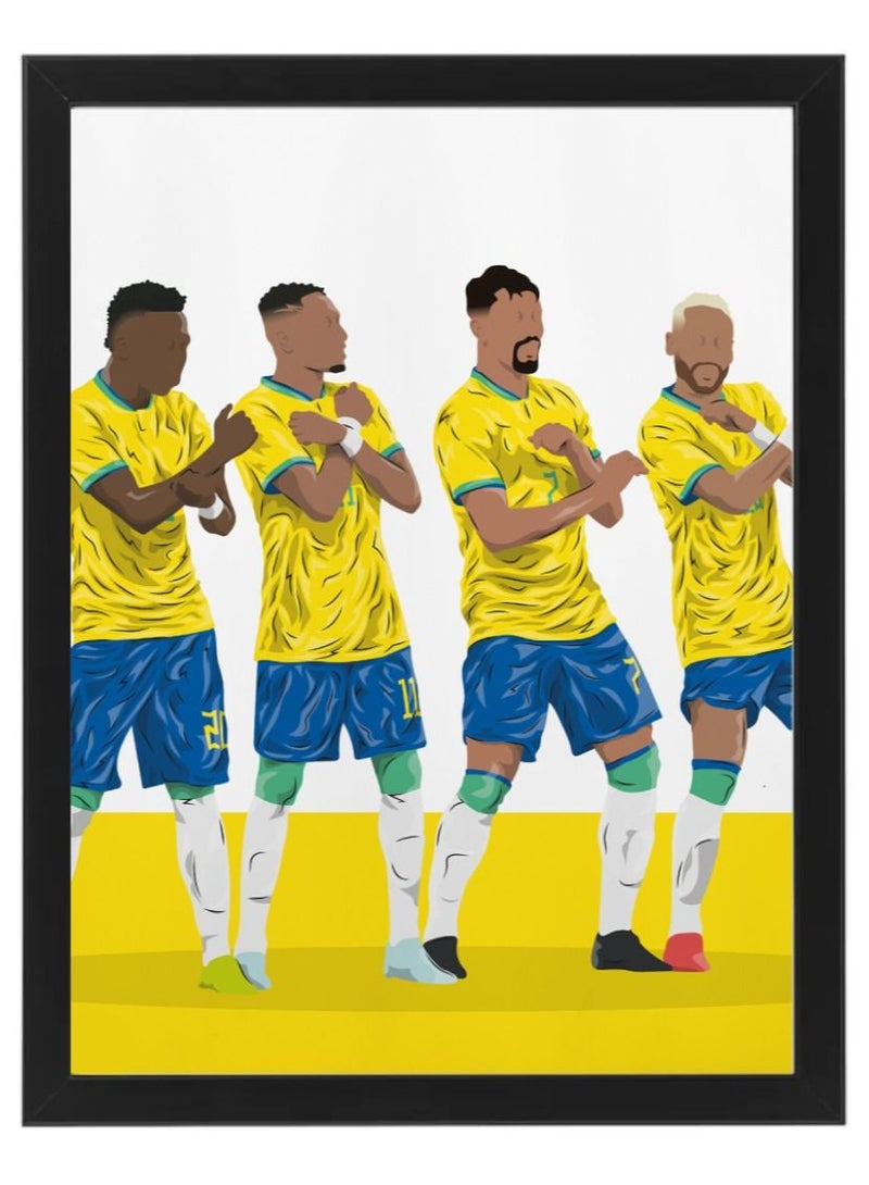 Brazil Football Team "Selecao" - Lucas Paqueta, Raphinha, Vinicius Jr, Neymar Poster with Frame 50x40cm