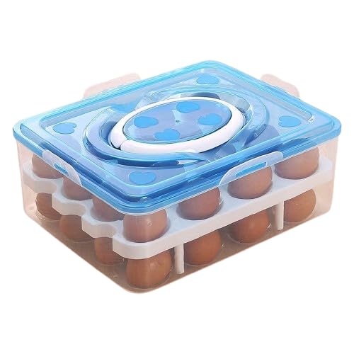 KWQAP Double Layer Egg Container Deviled Egg Carrier Eggs Holder with Handle Fridge Freezer Storage 32 Grid Egg Multicolour - Image 1