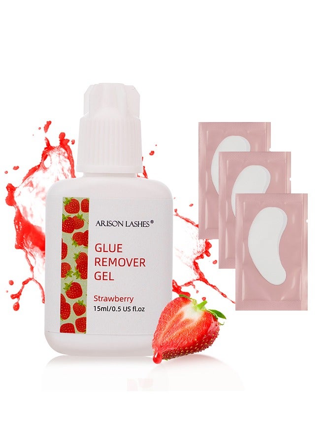 ARISON LASHES Glue Remover Gel,Strawberry Flavor Eyelash Extension Remover, 0.51 Fluid Ounce/15ml Fast Dissolve Powerful Eyelash Extension Gel Professional Gel Remover with 3 Piece Eye Pads, Fast Lash Gel Dissolve - Image 1
