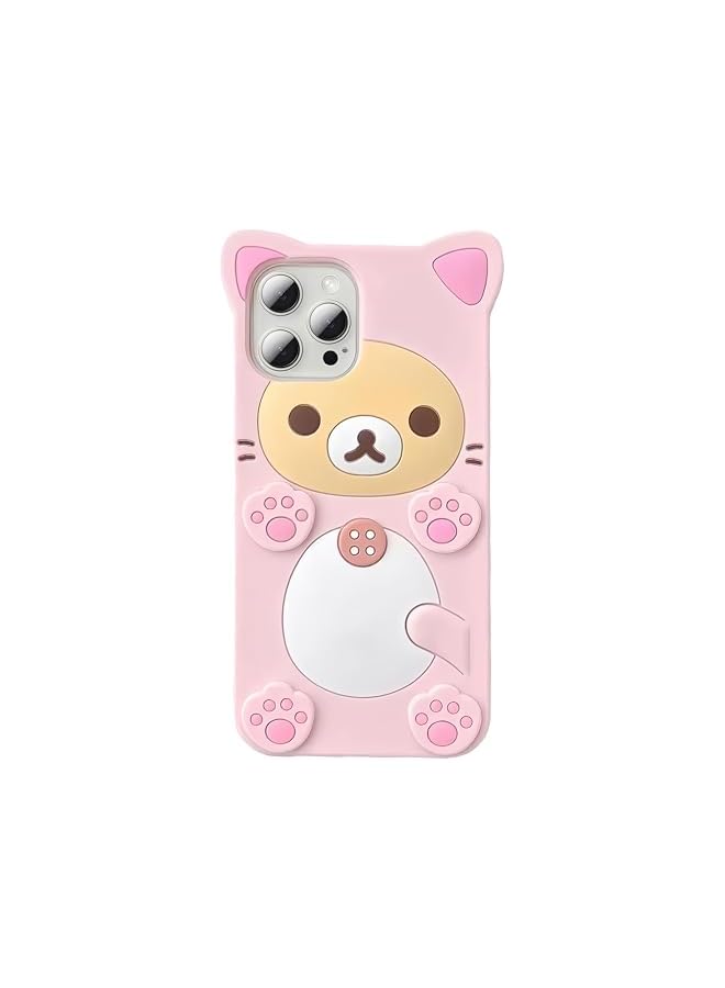 3D Cute Cartoon Bear Phone Case for iPhone 17 - Fashionable and Stylish - Funny Pink Bear Design - Soft TPU Protective Case - Kawaii Silicone Cover for Women, Girls, and Kids - Image 1