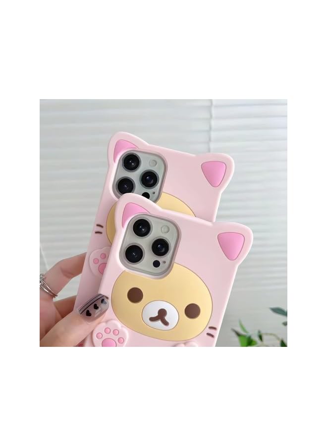 3D Cute Cartoon Bear Phone Case for iPhone 17 - Fashionable and Stylish - Funny Pink Bear Design - Soft TPU Protective Case - Kawaii Silicone Cover for Women, Girls, and Kids - Image 2
