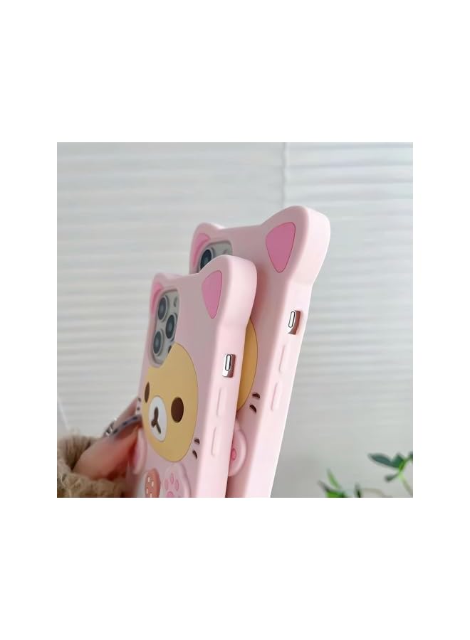 3D Cute Cartoon Bear Phone Case for iPhone 17 - Fashionable and Stylish - Funny Pink Bear Design - Soft TPU Protective Case - Kawaii Silicone Cover for Women, Girls, and Kids - Image 3