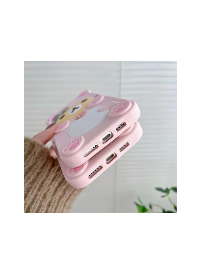 3D Cute Cartoon Bear Phone Case for iPhone 17 - Fashionable and Stylish - Funny Pink Bear Design - Soft TPU Protective Case - Kawaii Silicone Cover for Women, Girls, and Kids - Image 4