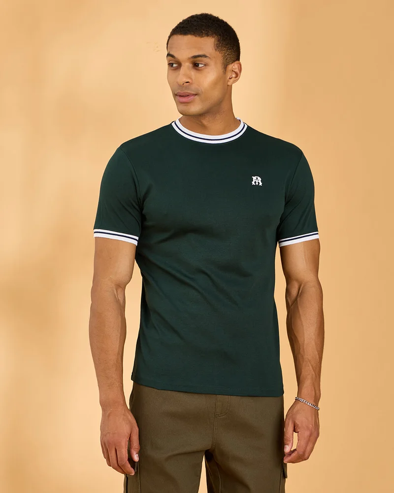 Redtag Men Green Embellished T-Shirt