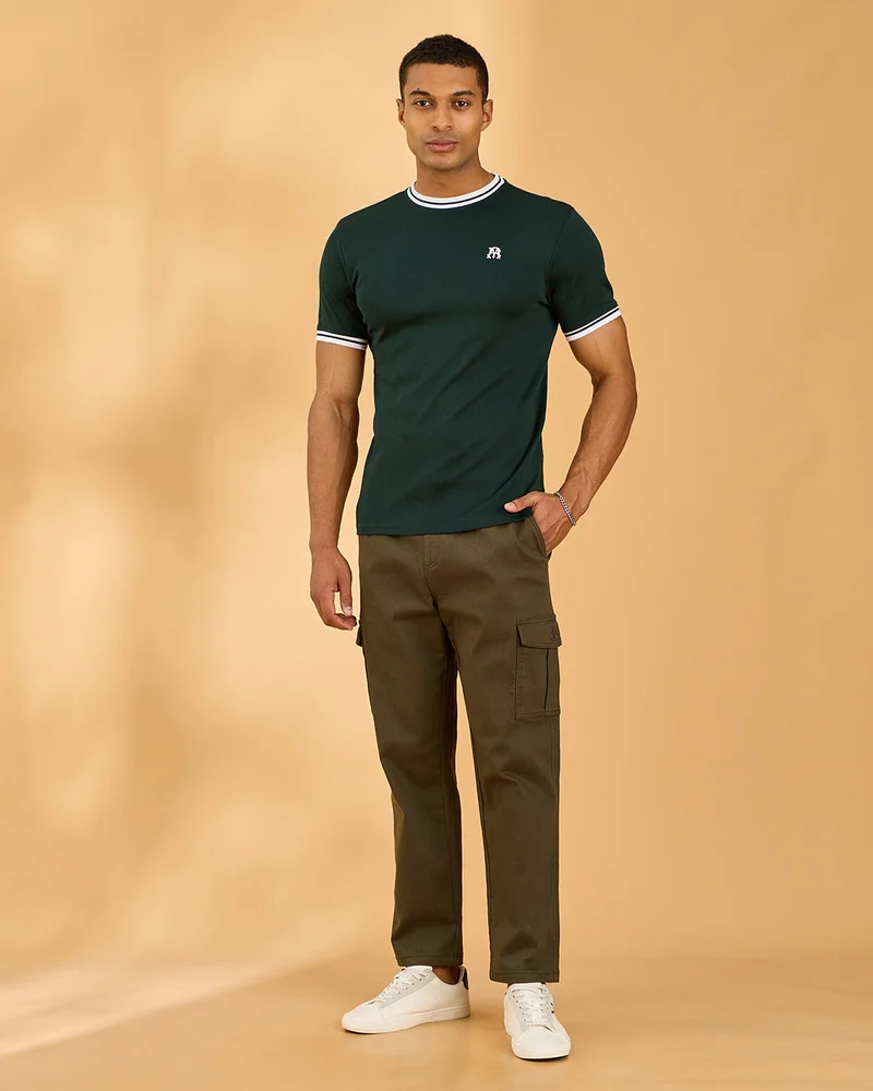 Redtag Men Green Embellished T-Shirt