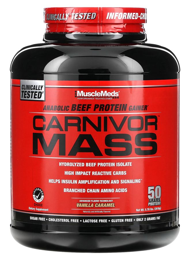 MUSCLEMEDS كارنيفور ماس بروتين لحم بقر أنابوليك بنكهة الفانيليا والكراميل 5.78 رطل (2618 جرام) - Image 1